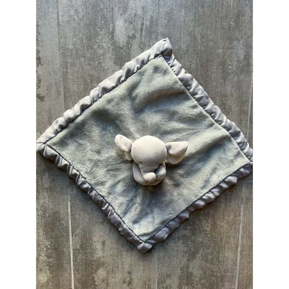Gray Elephant Security Blanket Plush Satin Trim Baby Lovey Lovie Nursery Soft - Picture 6 of 6